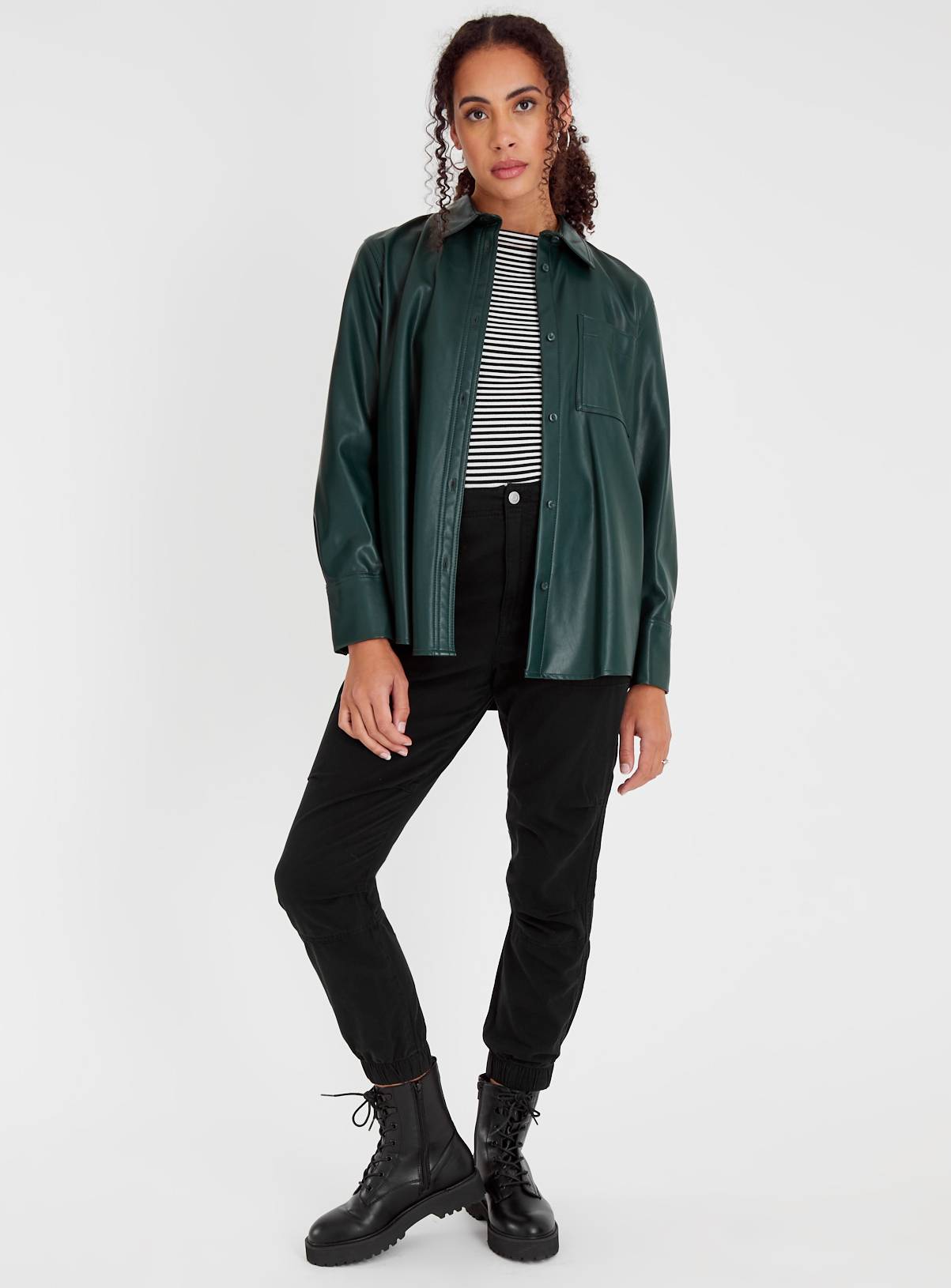 Dark Green Faux Leather Relaxed Fit Shirt 24 - Image 2